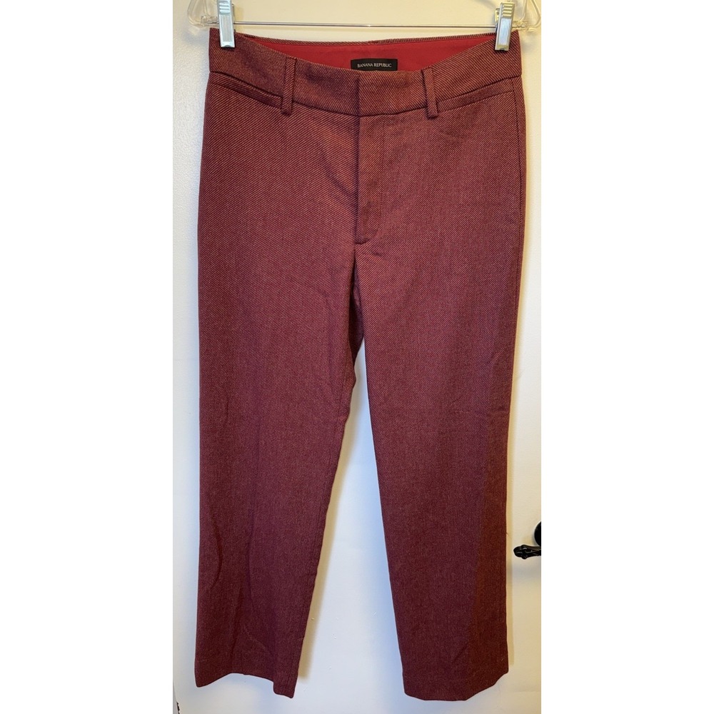 Banana Republic Dress Pants Women's 4 Long Stripe Red Sloan Wool Blend Mid Rise